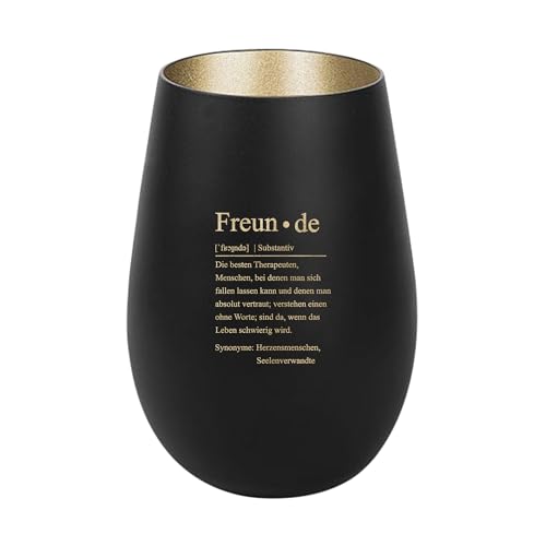 Der-Porzellan-Laden Windlicht mit Gravur Freunde Definition, Schwarz Gold, Teelichthalter aus Glas mit Spruch, Tischdeko modern von Der-Porzellan-Laden