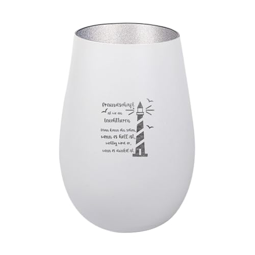 Der-Porzellan-Laden Windlicht mit Gravur Freundschaft ist wie EIN Leuchtturm, Weiß Silber, Teelichthalter aus Glas mit Spruch, Tischdeko modern von Der-Porzellan-Laden