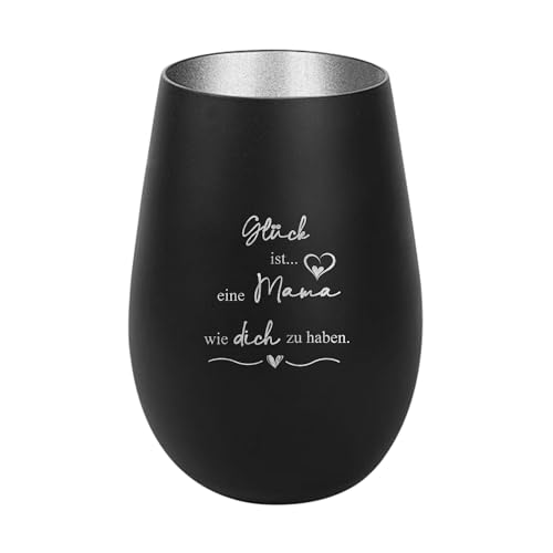 Der-Porzellan-Laden Windlicht mit Gravur Glück ist eine Mama wie Dich zu haben, Schwarz Silber, Teelichthalter aus Glas mit Spruch, Tischdeko modern von Der-Porzellan-Laden