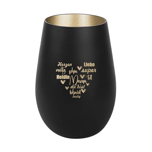 Der-Porzellan-Laden Windlicht mit Gravur Mama du bist, Schwarz Gold, Teelichthalter aus Glas mit Spruch, Tischdeko modern von Der-Porzellan-Laden