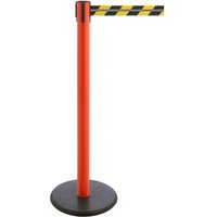 RS-GUIDESYSTEMS® Gurt-Absperrpfosten GLA 28-D REFLECTO, Länge 3,5 m, Breite 50 mm, Pfosten rot, Gurt schwarz/gelb von RS-GUIDESYSTEMS®