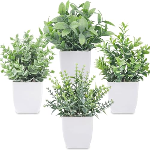 Der Rose 4 Packungen kleine Künstliche Pflanzen, künstliche Grünpflanzen, Topfpflanze Künstlich für Wohnzimmer, Esstisch,Balkon,Küchendekoration，Badezimmer Deko von Der Rose
