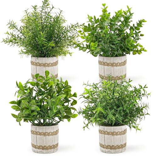 Der Rose 4 Stück Künstliche Pflanzen Wie Echt Eukalyptus Pflanzen Fake Plants für Deko Wohnzimmer Schlafzimrmer Zimmer Wanddeko Badezimmer Deko (Grün) von Der Rose