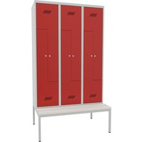 PAVOY Z-Spind mit Sitzbank, 3 Abteile, 6 Fächer, Zylinderschloss, lichtgrau, feuerrot, Kunststoff weiß PAVOY Z-Spind mit Sitzbank, 3 Abteile, 6 Fächer, Zylinderschloss, lichtgrau, feuerrot, Kunststoff weiß von Pavoy
