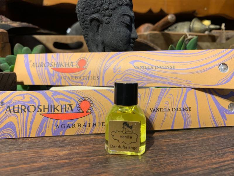 Der dufte Engel Raumduft Set Duftöl mit Auroshikha Räucherstäbchen (3er Set, 1x Duftöl 7ml, 2x 10g Räucherstäbchen), Raumduft, Raumduftverbesserer von Der dufte Engel