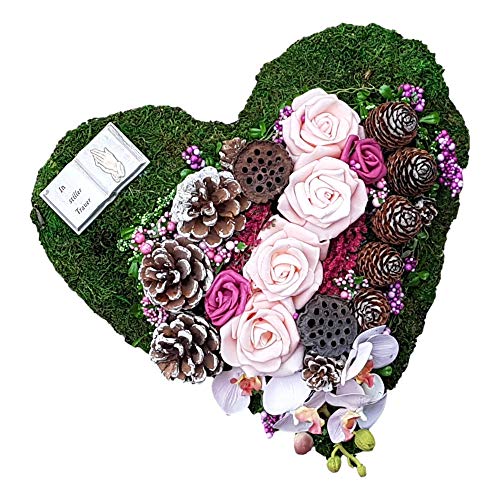 Grabschmuck Grabaufleger Grabgesteck Moosherz Bibel Trauerherz Herz Rosen Orchidee von Der-kleine-Dekoladen