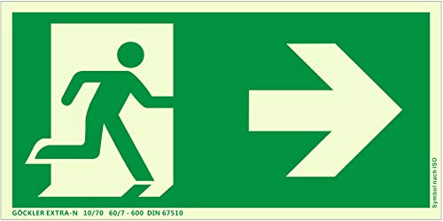 Hochwertiges Notausgangsschild stark langnachleuchtend + selbstklebend – Kunststoffplatte EXTRA-N - Pfeil RECHTS - Notausgang Schild grün – DIN 67510 / ISO 7010 (300 x 150 mm) von Honbeanify
