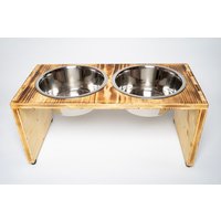 Hundebar Basic 2x1600Ml Futterhöhe 20cm Mittlere Hunde Futterstation Futterbar Futternapf Napf Futtertheke Geflammt von DerEinschneider