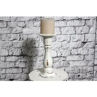 Alter Gedrechselter Holz Kerzenständer Creme Weiß 60Er Jahre Shabby Chic Möbel Vintage Landhaus von DerKleineShabbyLaden