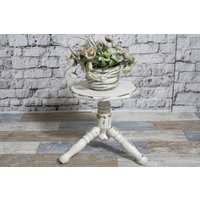 Kleiner Runder Holz Hocker Schemel Creme Weiß 60Er Jahre Shabby Chic Möbel Vintage Landhaus von DerKleineShabbyLaden