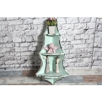 Shabby Holz Eckregal Regal Wandregal Pastell Grün 60Er Jahre Vintage Landhaus von DerKleineShabbyLaden