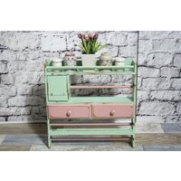 Shabby Holz Küchenregal Gewürzregal Mit Schubladen Grün Rosa 70Er Jahre Vintage Landhaus von DerKleineShabbyLaden