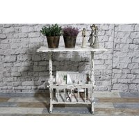 Shabby Holz Zeitungstisch Zeitungsständer Mit Ablage Creme Weiß 60Er Jahre Chic Möbel Landhaus Vintage von DerKleineShabbyLaden