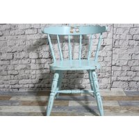 Shabby Stuhl Sprossenstuhl Armlehnenstuhl Bauernstuhl Mit Armlehnen Holzstuhl Hell Blau 60Er Chic Möbel Vintage Landhaus Country von DerKleineShabbyLaden