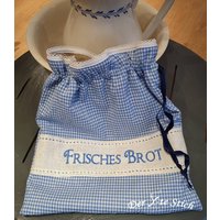Wiederverwendbarer Bestickter Brotbeutel, Brotleinensack Mit Edler Stickerei Im Landhausstil von DerXteStich