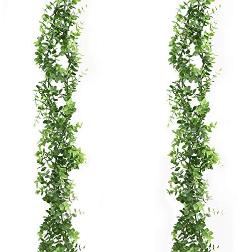 Derbway Eukalyptus künstlich, 2 Stück, Eukalyptus-Girlande, künstliche Seide, Reben mit grünen Blättern, hängend, für Fensterdekoration, Wand, Garten, Hochzeit von Derbway
