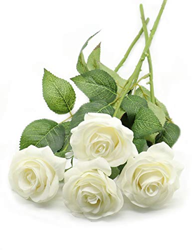 Derbway Künstliche Rosen, Seidenblume, einzelner Stiel, falsche Rose, Blumenstrauß, Real Touch für Party, Hochzeit, Haus, Hoteldekoration (weiß) von Derbway