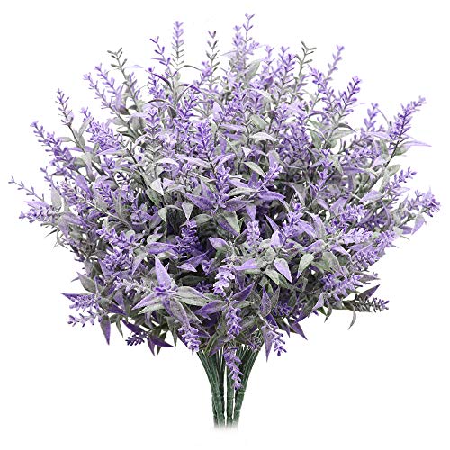 Derbway Verbesserter künstlicher Lavendel, 4 Stück, natürliche Beflockung, Lavendel, Blumenstrauß für Party, Hochzeit, Büro, Dekoration für Haus, Garten, Terrasse, Pflanze, Dekoration (Violett) von Derbway