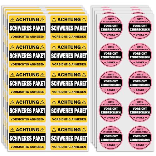 Vorsicht Zerbrechlich Aufkleber Achtung Schweres Paket 2"×3",200pcs Fragile Aufkleber+Schweres Paket Aufkleber Set,Paketbox Aufklebe von Dercylele