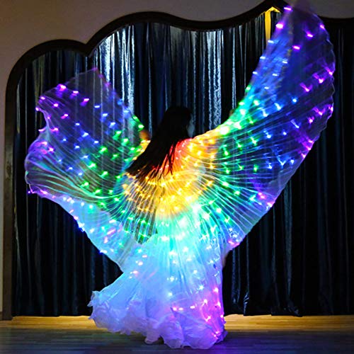 LED Leuchtende Schmetterlings-Tanzflügel, Fünffarbig, Tanzende Leuchtende Requisiten, Fluoreszierender Bauchtanz-Umhang, Weibliche Engelsflügel mit Teleskopstab, für Erwachsene, Weihnachten,(Bunt) von Derefine