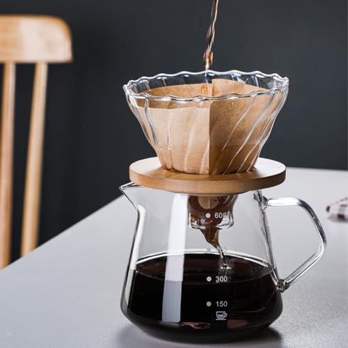 Übergießkaffeemaschine, Kaffeekaraffe aus Glas, Übergießkaffeebereiter-Starterset mit Trichtertropfer, Kaffeetropfer mit Holzkragen, Hochhitzebeständige Kaffeekanne(L) von Derefine
