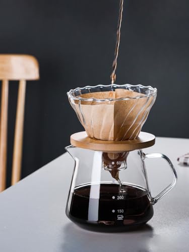 Übergießkaffeemaschine, Kaffeekaraffe aus Glas, Übergießkaffeebereiter-Starterset mit Trichtertropfer, Kaffeetropfer mit Holzkragen, Hochhitzebeständige Kaffeekanne(S) von Derefine