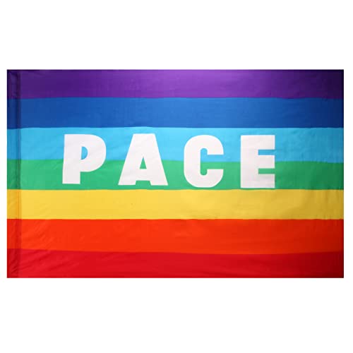 Friedensflagge, Regenbogen Friedensflagge, Gartenflagge, Fahne Frieden, Regenbogen Flagge mit PACE Flagge, Ukraine Friedensflagge, Peace Fahne 90x150cm, Friedensfahne für Drinnen, Draußen,Garten von Dereine