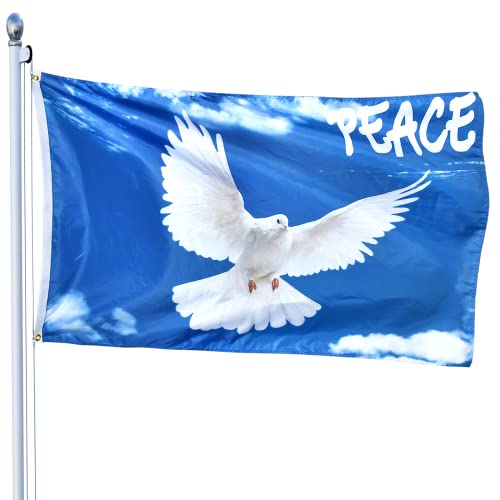 Peace Flag 150 x 90cm, Friedensfahne, Peace Flagge,Garden Flag, Durable, Peace Dove Flag, Polyester, Friedenstaube Flagge für Indoor Outdoor Dekoration (150 x 90cm) von Dereine