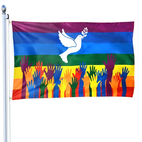 Regenbogenfahne Peace 90x150, Friedensfahne, Regenbogenflagge Frieden, Fahne Peace, Friedenszeichen Flagge, Friedenstaube Flagge, Peace Flagge, Friedensfahne für Drinnen/Draußen/Garten (rainbow) von Dereine