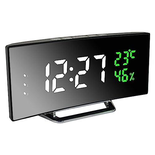 Derkiewn Digitaler Wecker, großer 6.5'' LED-Bildschirm, Nachtwecker mit Temperatur und Feuchtigkeit, Spiegeluhr mit 3-Alarmen, einstellbare Helligkeit, Snooze, USB-Netzteil (weiß 01) von Derkiewn