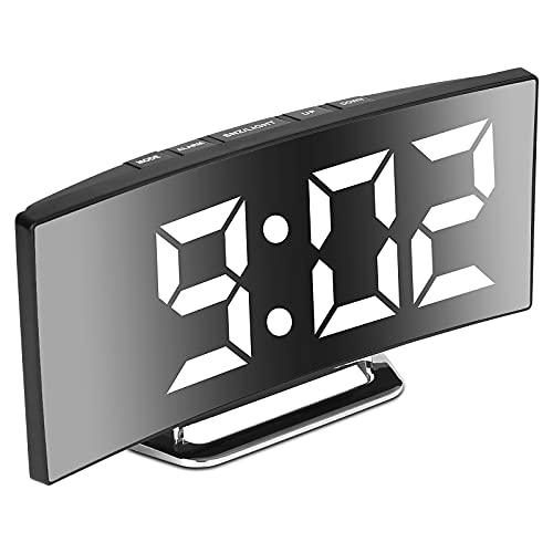 Digitaler Wecker, 7 "LED Spiegelbildschirm Wecker Am Bett, Schlummermodus, 2 Helligkeiten, Wecker für das Schlafzimmer, Küche, Büro, USB-Lade und Akkuleistung(weiß) von Derkiewn