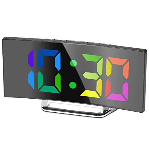 Digitaler Wecker, 7 "LED Spiegelbildschirm Wecker Am Bett, Schlummermodus, 2 Helligkeiten, Wecker für das Schlafzimmer, Küche, Büro, USB-Lade und Akkuleistung (Farbe) von Derkiewn