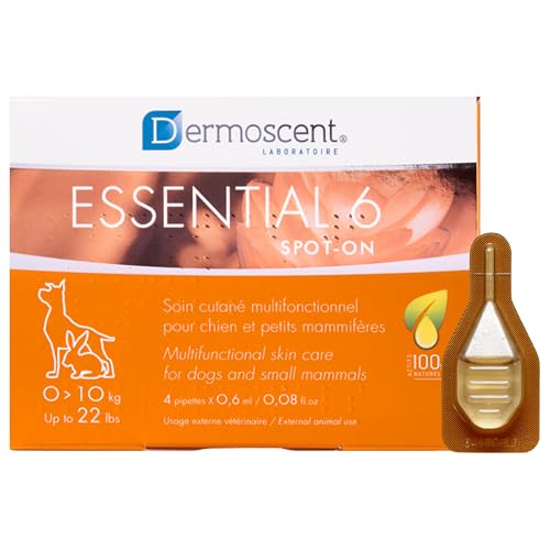 Dermoscent Essential 6 Spot-On – Linderung von Juckreiz bei Hunden – Linderung von Schuppen und Allergien mit Vitamin E-Öl 0–10 kg – 4 Pipetten mit 0,6 ml von Dermoscent