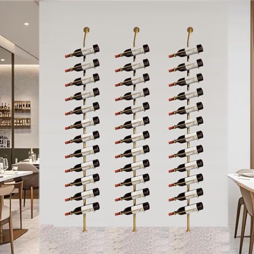 Weinregal aus Metall, Wandmontage Wine Display-Ständer, H 185, fasst 12 Metall-Weinflaschenhalter, für die Dekoration von Restaurants und Bars zu Haus (golden, DREI Reihen – 36 Flaschen) von Dernoing
