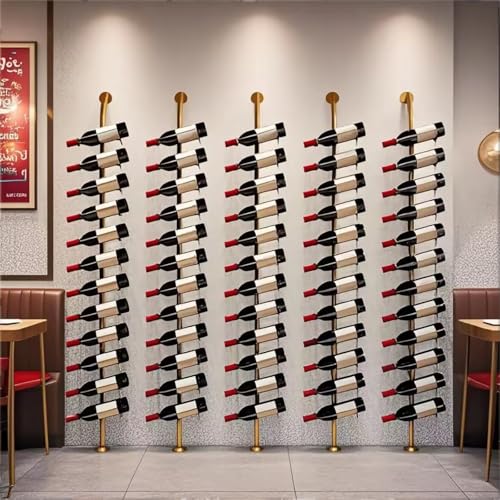 Weinregal aus Metall, Wandmontage Wine Display-Ständer, H 185, fasst 12 Metall-Weinflaschenhalter, für die Dekoration von Restaurants und Bars zu Haus (golden, Fünf Reihen – 60 Flaschen) von Dernoing