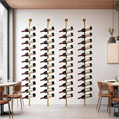 Weinregal aus Metall, Wandmontage Wine Display-Ständer, H 185, fasst 12 Metall-Weinflaschenhalter, für die Dekoration von Restaurants und Bars zu Haus (golden, Vier Reihen – 48 Flaschen) von Dernoing