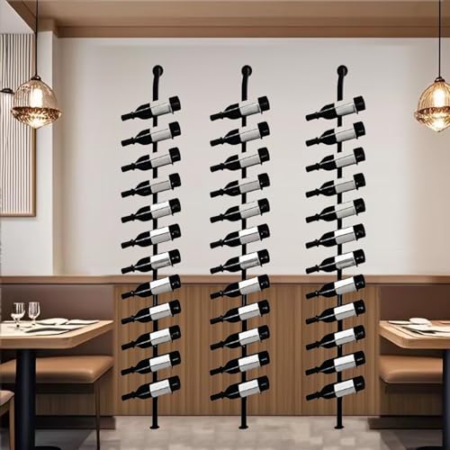 Weinregal aus Metall, Wandmontage Wine Display-Ständer, H 185, fasst 12 Metall-Weinflaschenhalter, für die Dekoration von Restaurants und Bars zu Haus (schwarz, DREI Reihen – 36 Flaschen) von Dernoing