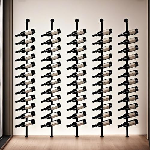 Weinregal aus Metall, Wandmontage Wine Display-Ständer, H 185, fasst 12 Metall-Weinflaschenhalter, für die Dekoration von Restaurants und Bars zu Haus (schwarz, Fünf Reihen – 60 Flaschen) von Dernoing