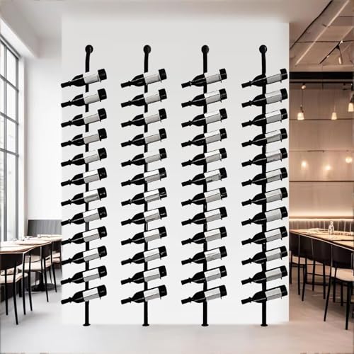 Weinregal aus Metall, Wandmontage Wine Display-Ständer, H 185, fasst 12 Metall-Weinflaschenhalter, für die Dekoration von Restaurants und Bars zu Haus (schwarz, Vier Reihen – 48 Flaschen) von Dernoing