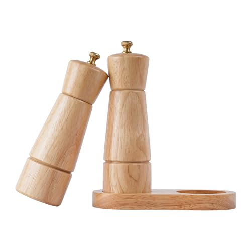 DeroTeno Salz- und Pfeffermühlenset mit Mühlenuntersetzer, Verstellbare Keramikmahlwerk Salzmühle, Edelstahlmahlwerk Pfeffermühle, Gummiholz, 16,5 cm Höhe, Boden DIA 5cm DeroTeno Salz- und Pfeffermühlenset mit Mühlenuntersetzer, Verstellbare Keramikmahlwerk Salzmühle, Edelstahlmahlwerk Pfeffermühle, Gummiholz, 16,5 cm Höhe, Boden DIA 5cm von DeroTeno
