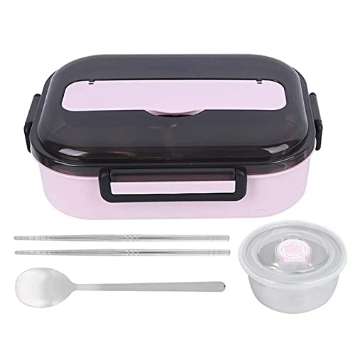 Deror 1200ml Brotdose, Edelstahl Bento Box Fach Bento Box Auslaufsicherer Lebensmittelbehälter mit Utensilien(Pink) von Deror