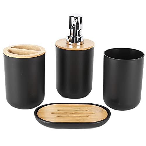 Deror Bad-Accessoires-Set, 4-teiliges Kunststoff-Badezimmer-Dekor-Sets Zubehör, Zahnbürstenhalter, Zahnputzbecher, Seifenspender, Seifenschale(Schwarz) von Deror