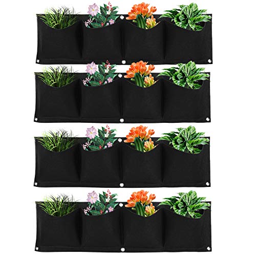 Pflanztaschen Hängend, 4Pcs 4 Pocket pflanztasche, pflanzsack, an der Wand befestigter wiederverwendbarer abbaubarer Filzpflanzer für Balkon, Garten, Innenhof, Büro, Heimdekoration (Schwarz) von Deror