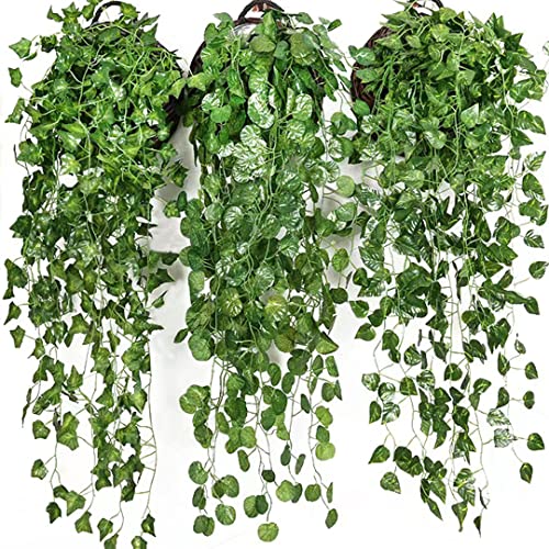 3 Stück Verschiedene Künstliche hängende Reben Künstliche Pflanzen hängend Plastikpflanzen hängende Pflanzen Kunstpflanzen mit Blättern verschiedener Formen für Innen- und Außenbereich Dekoration von Deruxan