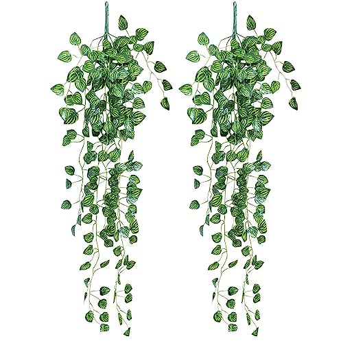 Deruxan 2 Stück Künstliche Wassermelonenblatt hängende Rebe künstliche Pflanzen hängend plastikpflanzen hängende Pflanzen Wand kunstpflanzen 90cm lang von Deruxan