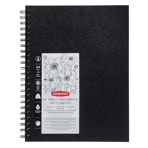 Derwent Hardcover-Skizzenbuch, A4 Hochformat, Sketch-Buch zum Zeichnen & Schreiben, 86 Blatt, Säurefreies Papier, spiralgebunden, Professionelle Qualität, 2301607 von Derwent