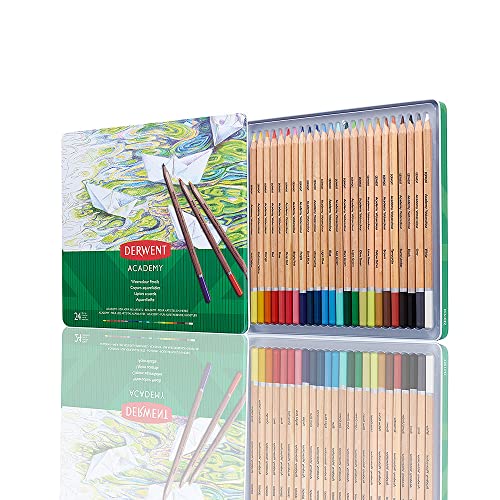 Derwent Academy Aquarellstifte, 24er-Set in Dose, Hochwertige Farbstifte, Ideal zum Nass- oder Trockenmalen, Zeichnen und Illustrieren, Für Hobbykünstler, 2300226 von Derwent