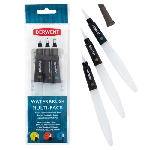 Derwent Wassertankpinsel für Aquarellmalerei, 3er-Pack, Enthält Meißelspitze, Feine Spitze & Mittlere Spitze, Professionelle Qualität, 2301975 von Derwent