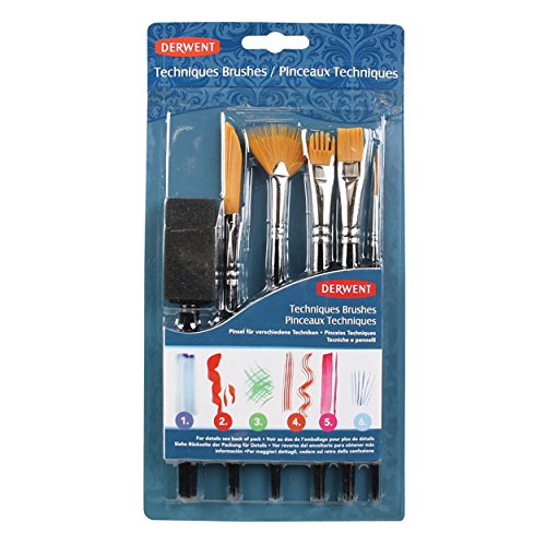 Derwent Technique Pinselset, Malen & Schichten, 6er-Set, Sortierte Pinsel-Designs für Verschiedene Techniken, Brush Set, Ideal für Kunstmalerei, Professionelle Qualität, 2302003 von Derwent