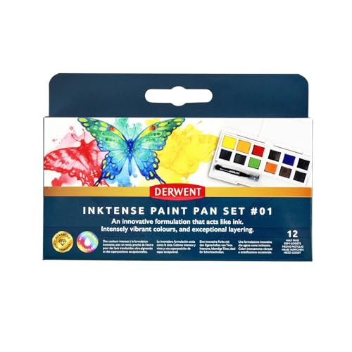 Derwent Inktense Aquarellfarben Palette #1, 12-teiliger Malkasten, wasserlösliche Aquarellfarben, ideal zum Malen und Gestalten auf Papier und Stoff, Profi-Qualität, Reisegröße, 2306243 von Derwent